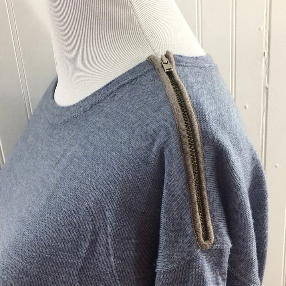 J. Crew Gray Merino Wool Shoulder Zip‎ Sweater Womens XS Pullover - Picture 5 of 11